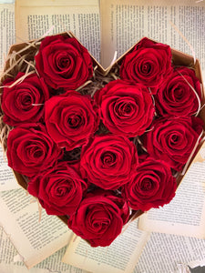 12 Everlasting Red Roses in Heart-Shaped Box