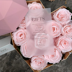 12 Everlasting Pink Roses in Heart-Shaped Box